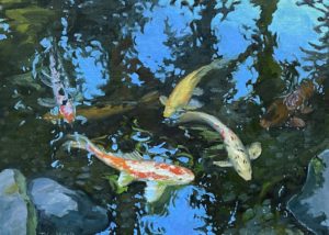 Koi at the Winterthur Garden, oil on linen, 16 x 20 inches